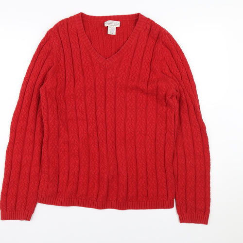 Northern Reflections Men's Red Cable-Knit Pullover Medium