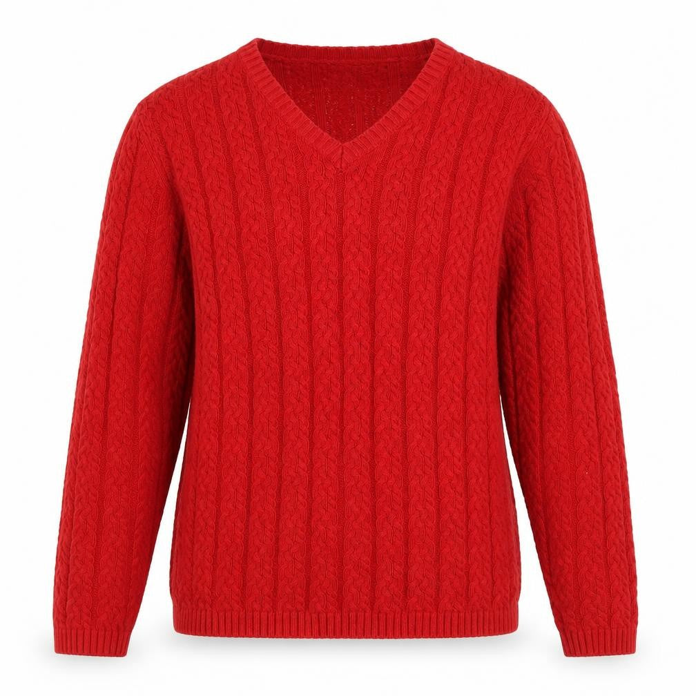 Front view of Northern Reflections Men's Red Cable-Knit Pullover Medium
