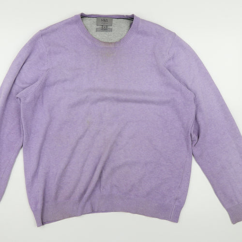 Marks and Spencer Men's Purple Cotton Pullover Jumper M