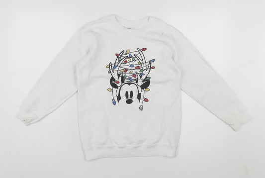 Front view of Disney boys’ white large christmas pullover sweatshirt