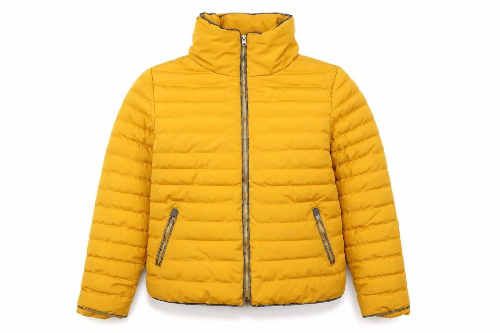 Front view of Tokyo Laundry Women's Yellow Puffer Jacket, size 16