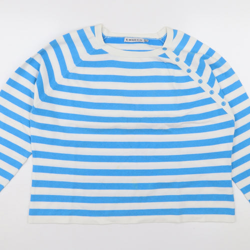 Emreco Women's Blue Striped Button-Up Jersey Top