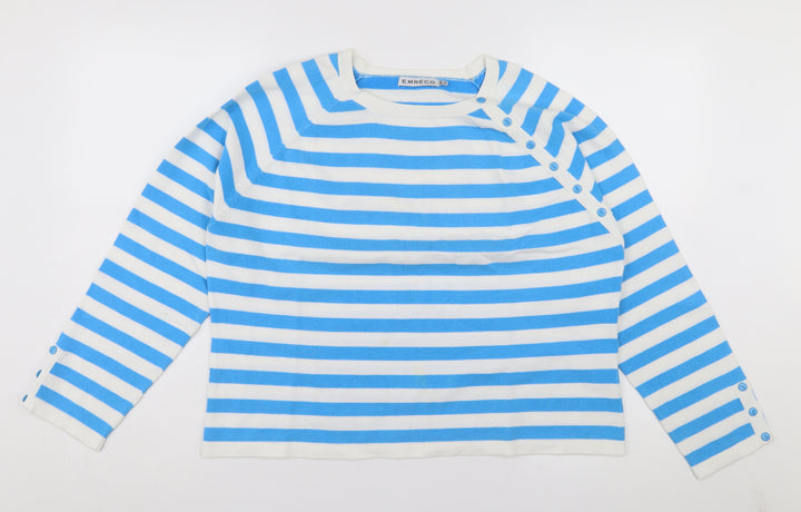 Emreco Women's Blue Striped Button-Up Jersey Top