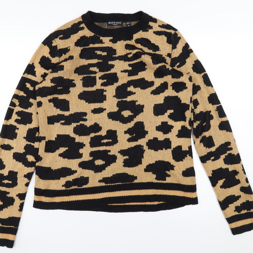 Brave Soul Women Beige Animal Print Crew Neck Jumper M