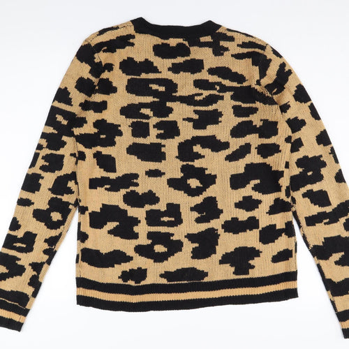 Brave Soul Women Beige Animal Print Crew Neck Jumper M