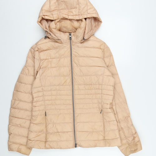 Geox Women's Beige Puffer Jacket Size 12 Hooded Zip