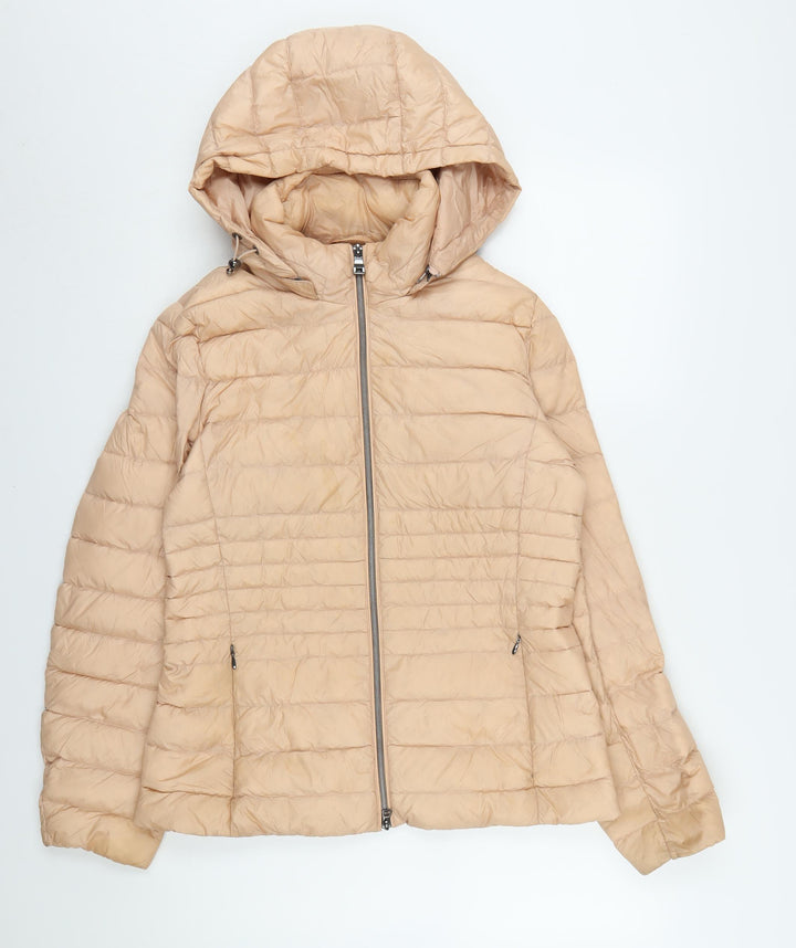 Geox Women's Beige Puffer Jacket Size 12 Hooded Zip