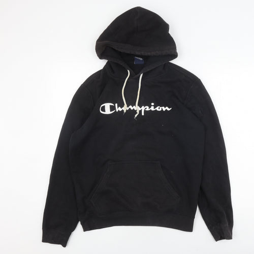 Champion Unisex Black Pullover Hoodie Medium Logo Detail