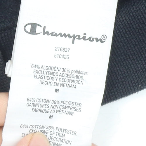 Champion Unisex Black Pullover Hoodie Medium Logo Detail