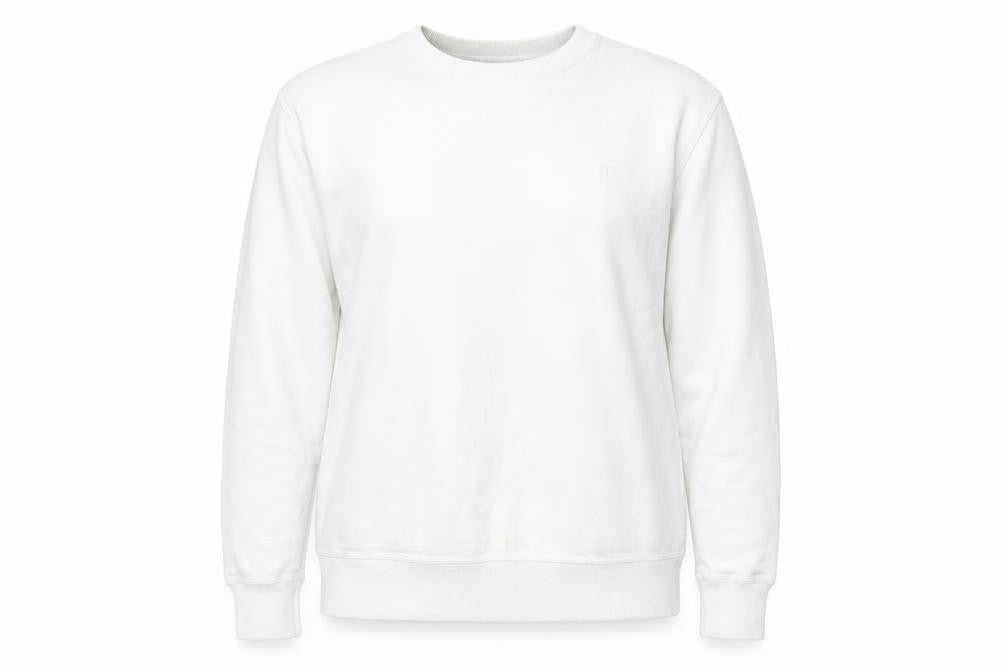 Front view of Champion White unisex m pullover sweatshirt