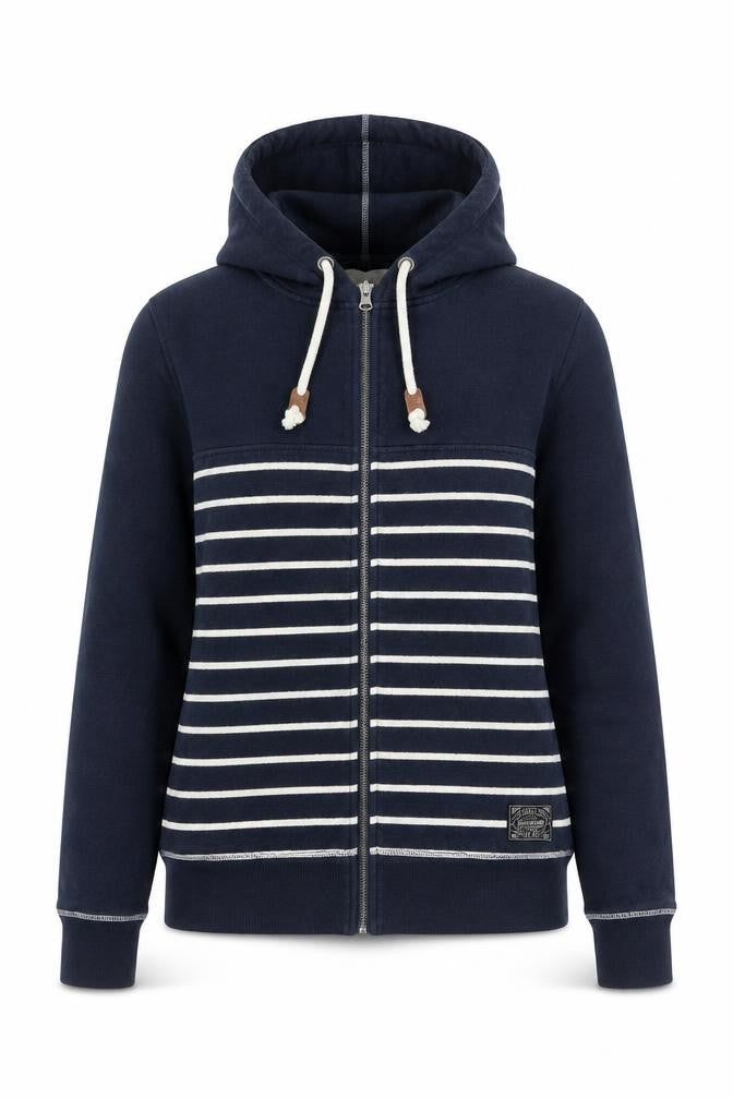 Front view of Brookhaven unisex blue striped hooded jacket, l