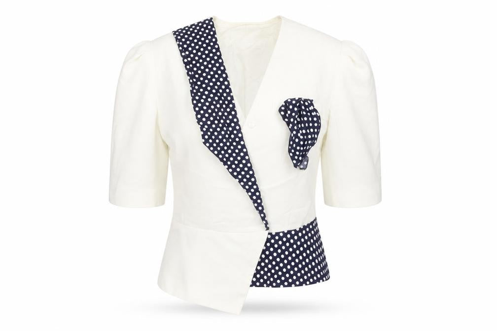 Front view of Peter Barron Women's Ivory Polka Dot Jacket, size 12