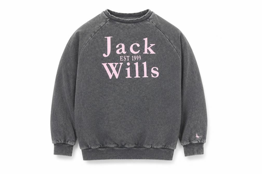 Front view of Jack Wills girls’ black pullover sweatshirt 12-13y logo