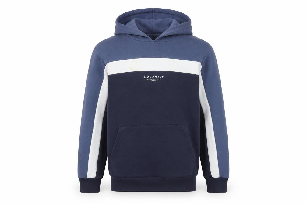 Front view of McKenzie boys’ blue colourblock pullover hoodie 13-15 years