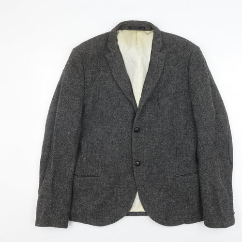 Topman Men's Grey Wool Blazer, Size 46, Regular Fit