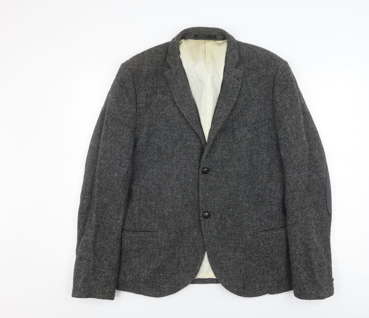 Topman Men's Grey Wool Blazer, Size 46, Regular Fit