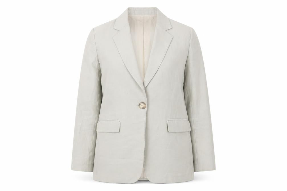 Front view of Massimo Dutti Women's Beige Blazer, size 6, Single-Breasted