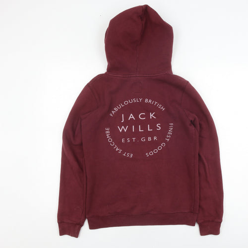 Jack Wills Women's Red Pullover Hoodie, Size 6, Logo Accent