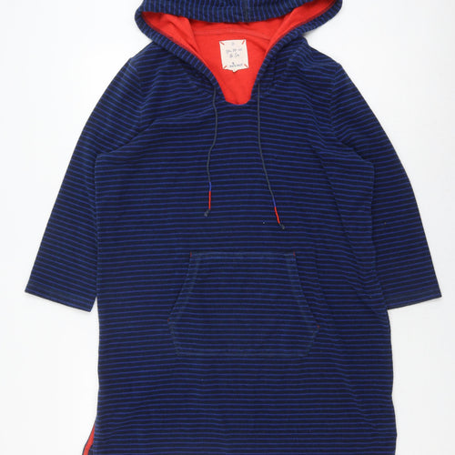 White Stuff Boys Blue Striped Pullover Hoodie, L, Hooded, Logo