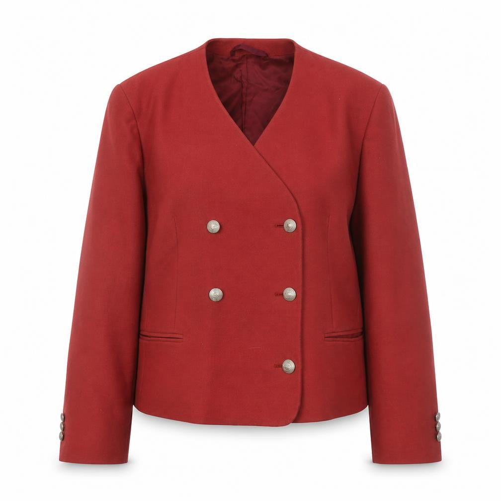 Front view of Austin Reed Women's Red Wool Double-Breasted Blazer, size 14