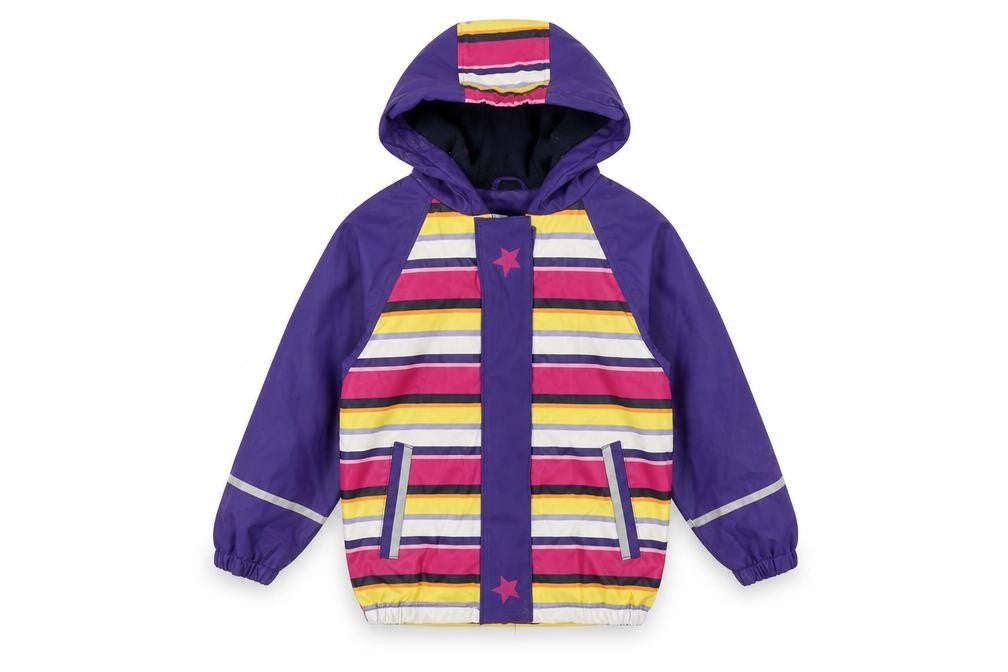 Front view of Lupilu girls’ multicoloured striped rain coat, size 116