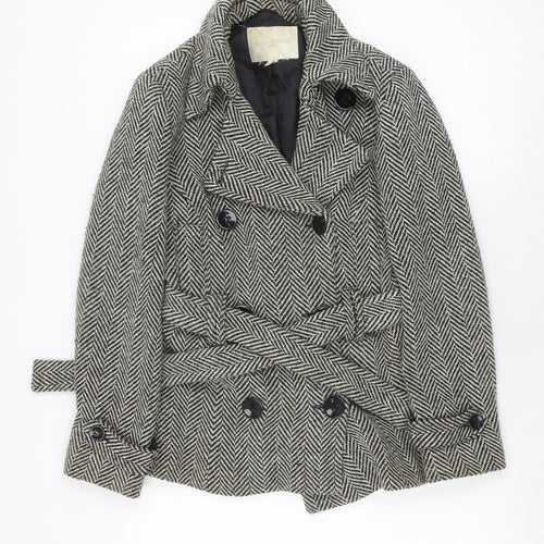 Edina Ronay Women's Black Herringbone Wool Coat Size 12