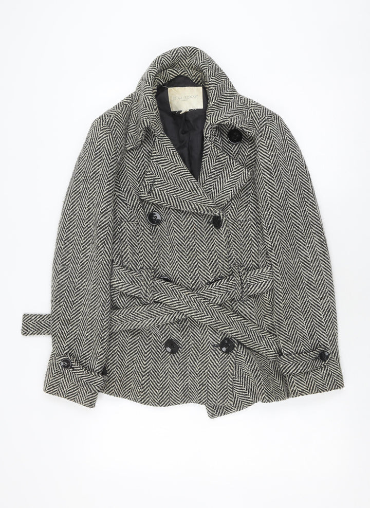 Edina Ronay Women's Black Herringbone Wool Coat Size 12