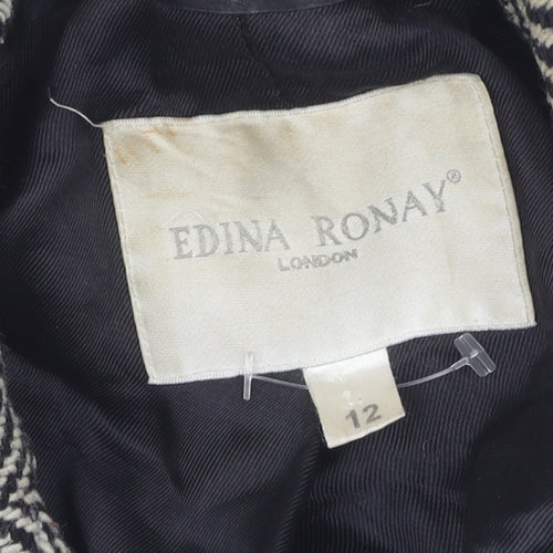 Edina Ronay Women's Black Herringbone Wool Coat Size 12