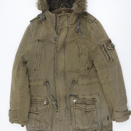 DreiMaster Men's Green Parka Jacket, Size M, Cotton, Hooded