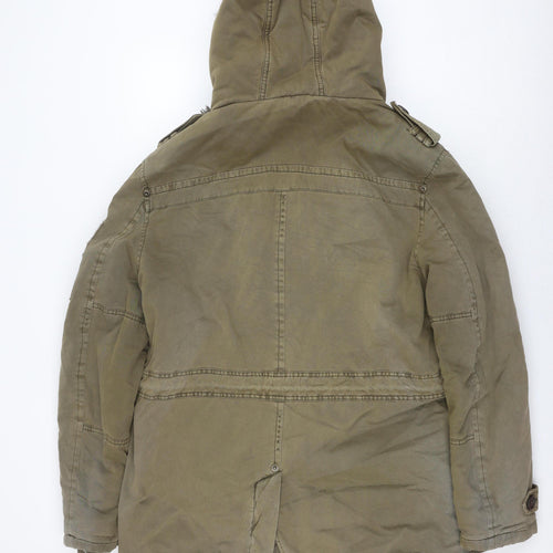DreiMaster Men's Green Parka Jacket, Size M, Cotton, Hooded