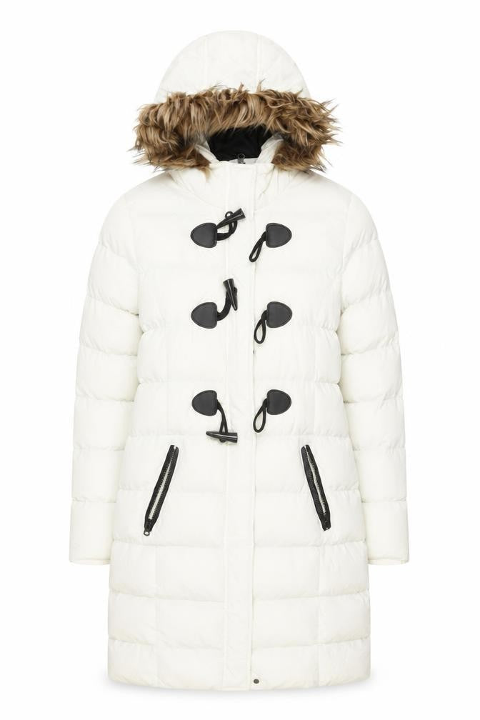 Front view of Brave Soul Women's Ivory Puffer Toggle Coat XS
