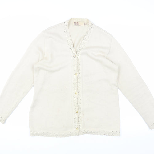 EWM Women's Ivory Cardigan M V-Neck Lightweight Knit
