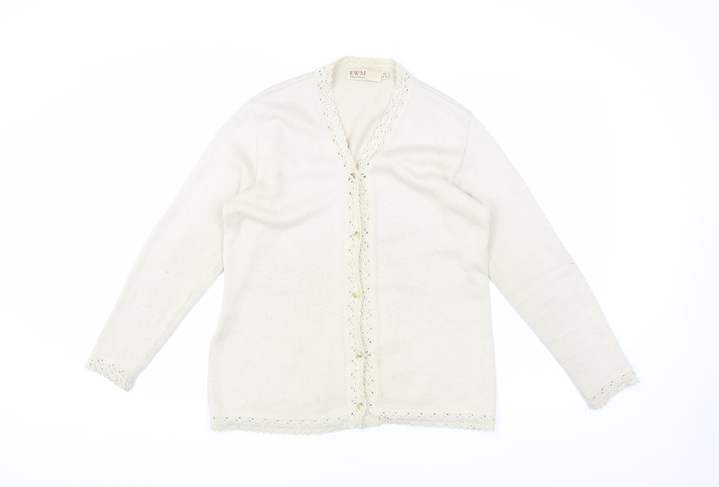 EWM Women's Ivory Cardigan M V-Neck Lightweight Knit