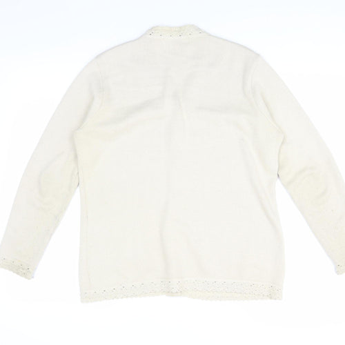EWM Women's Ivory Cardigan M V-Neck Lightweight Knit