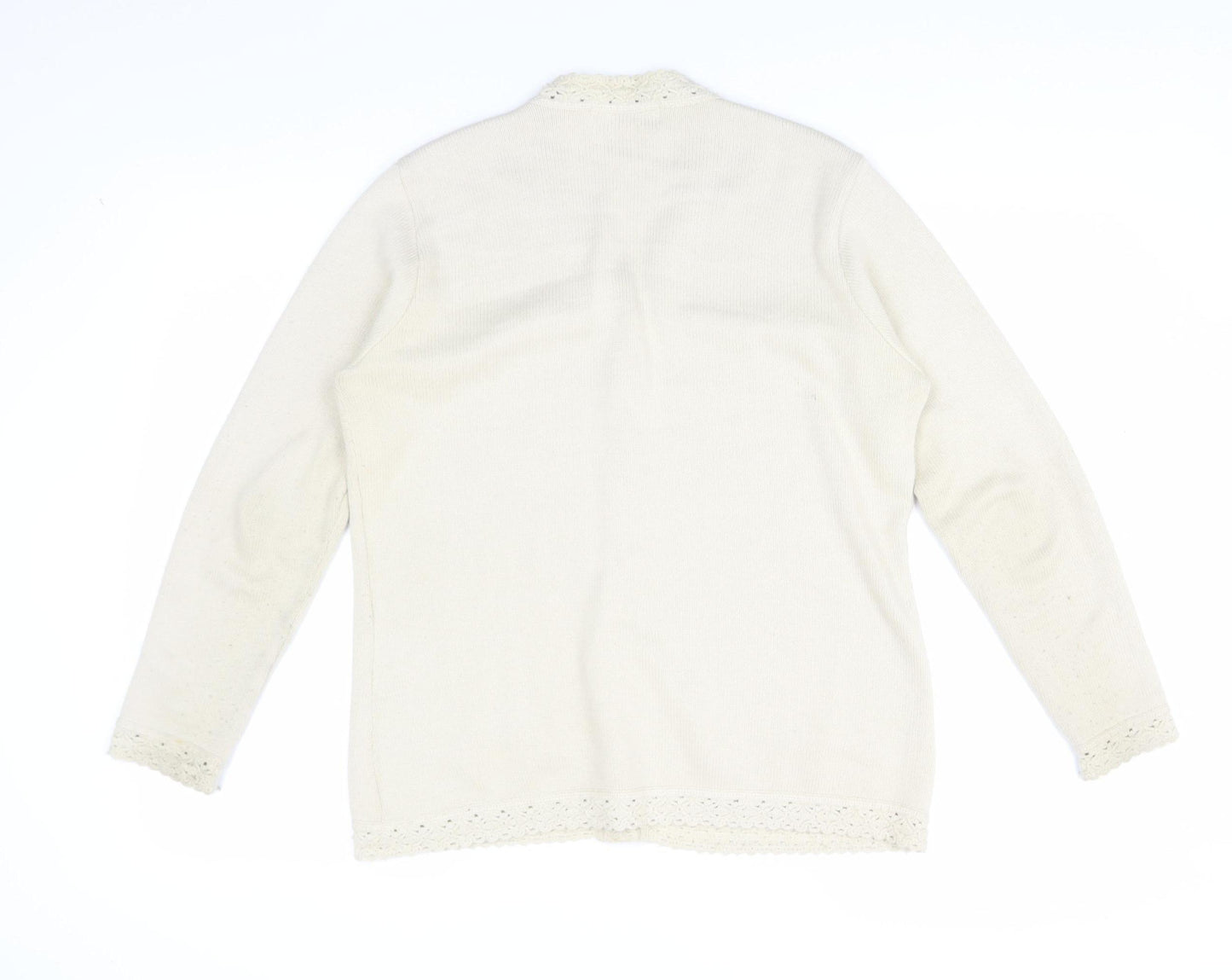 EWM Women's Ivory Cardigan M V-Neck Lightweight Knit