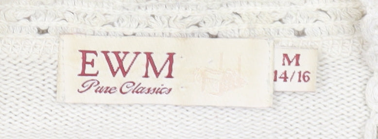 EWM Women's Ivory Cardigan M V-Neck Lightweight Knit