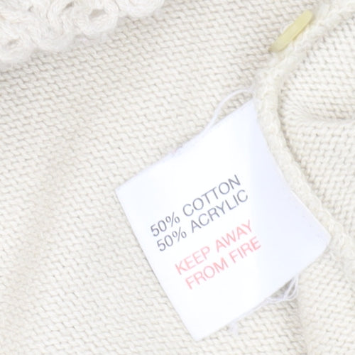 EWM Women's Ivory Cardigan M V-Neck Lightweight Knit