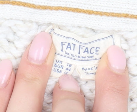 Fat Face Women's Ivory Chunky-Knit Cardigan Size 18