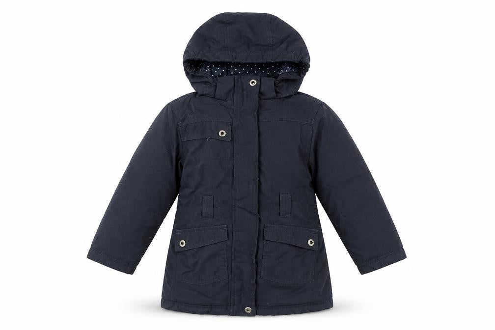 Front view of Peter Storm girls’ blue parka coat 3-4 years