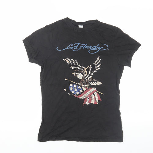 Ed Hardy Unisex Black T-Shirt M Casual Embroidered