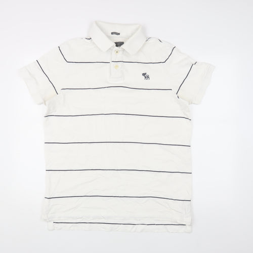 Abercrombie & Fitch Men's White XL Striped Polo Shirt