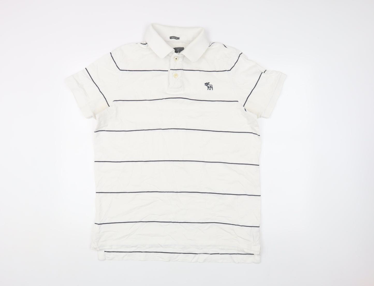 Abercrombie & Fitch Men's White XL Striped Polo Shirt
