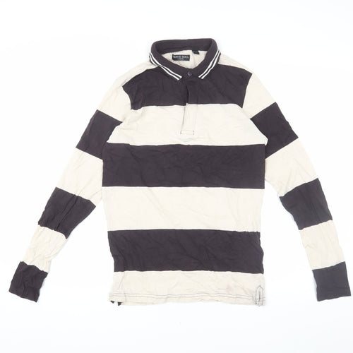 Brave Soul Unisex Black White Striped Polo Shirt