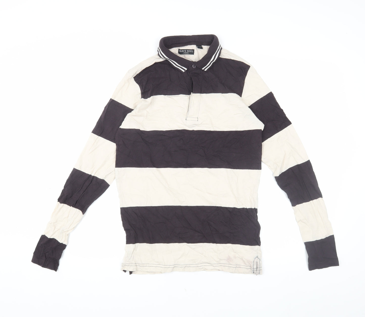 Brave Soul Unisex Black White Striped Polo Shirt
