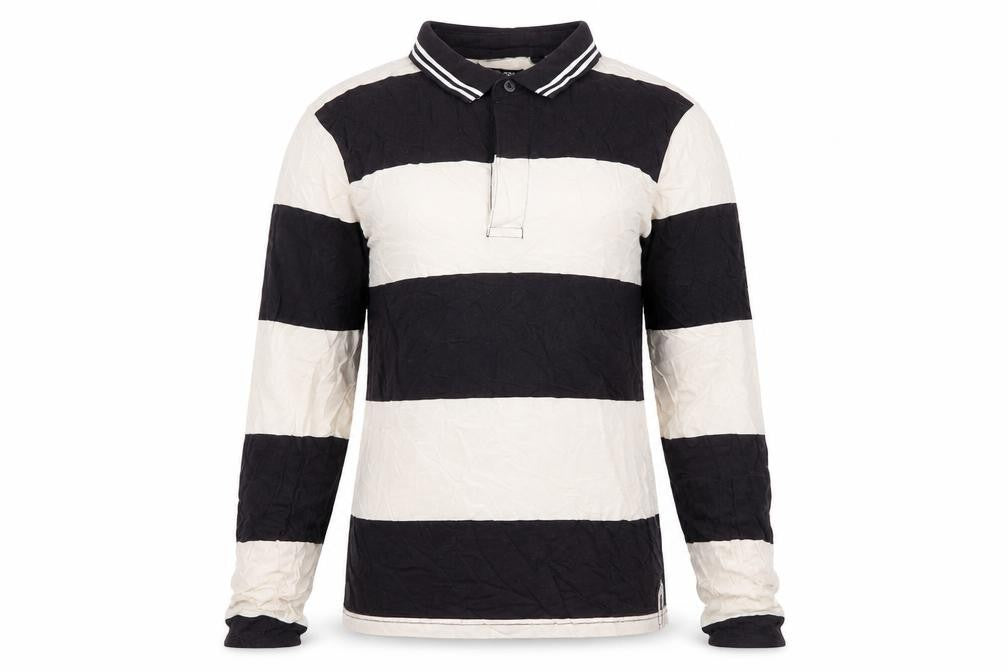 Brave Soul Unisex Black White Striped Polo Shirt