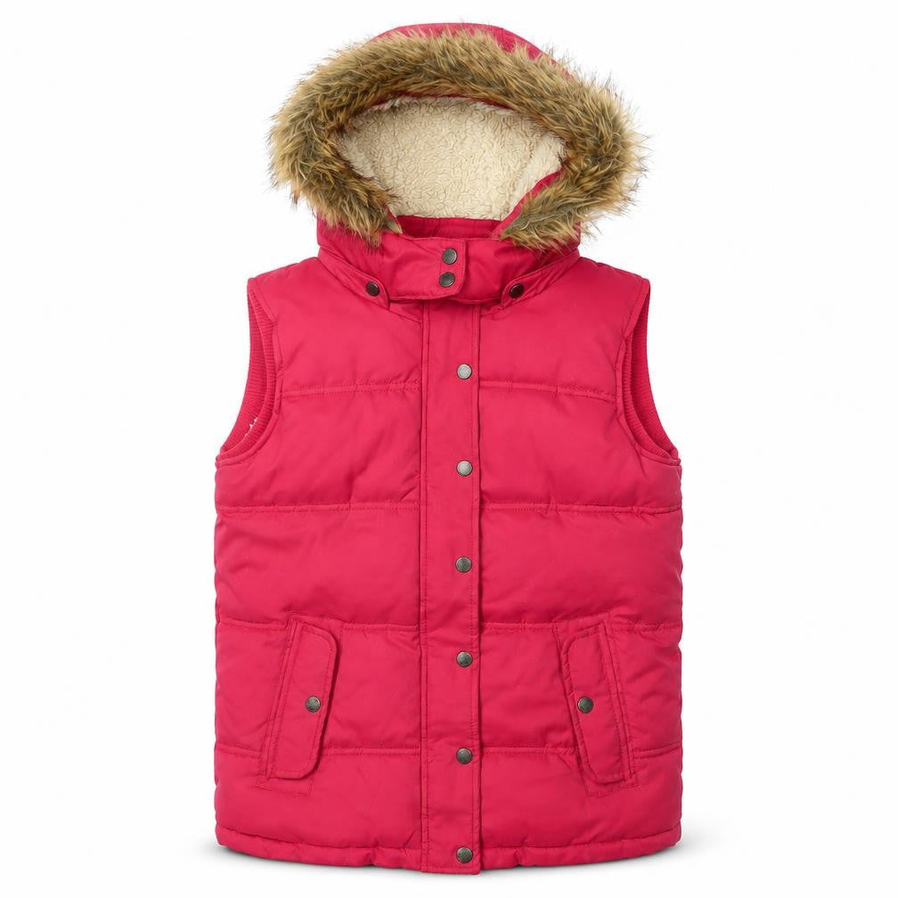 Front view of FatFace Teens Pink Hooded Puffer Waistcoat