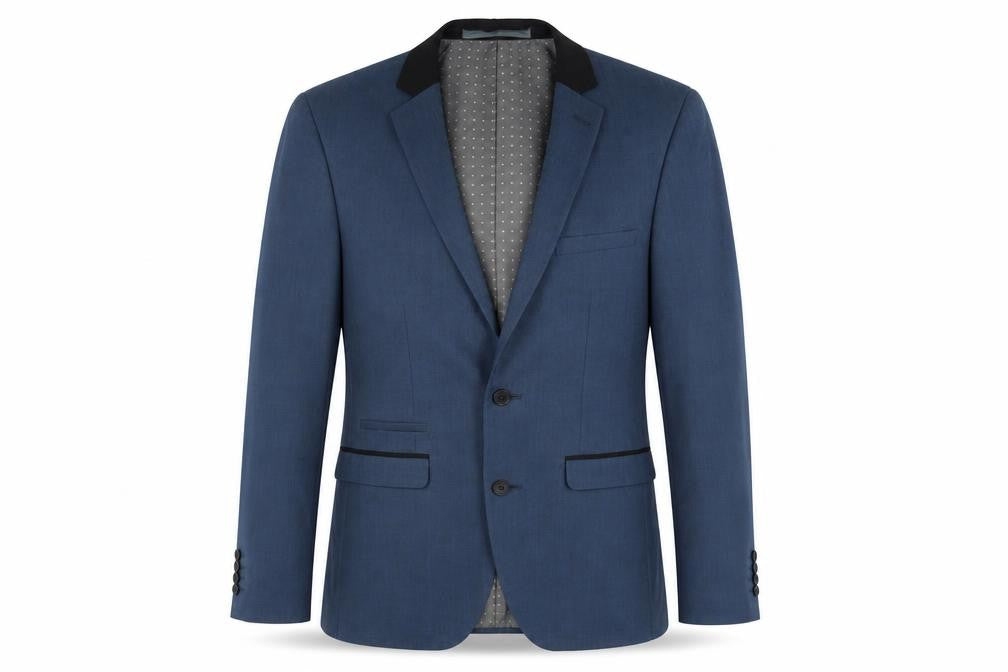 Front view of Burton Men's Blue Slim Fit Two-Button Blazer Regular 36R