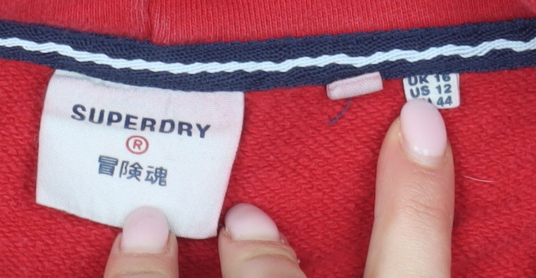 Superdry Women's Red Full Zip Hoodie Size 16