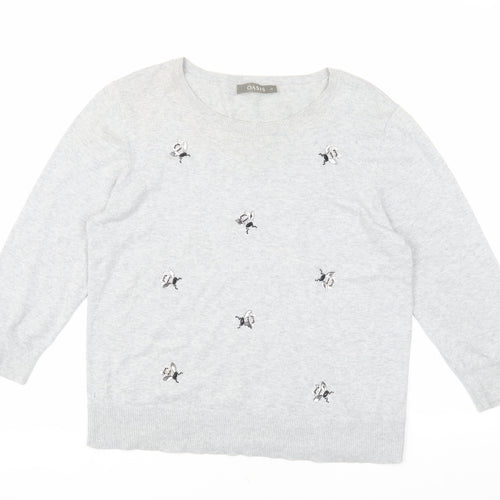 Oasis Women’s Ivory Embroidered Pullover, Medium