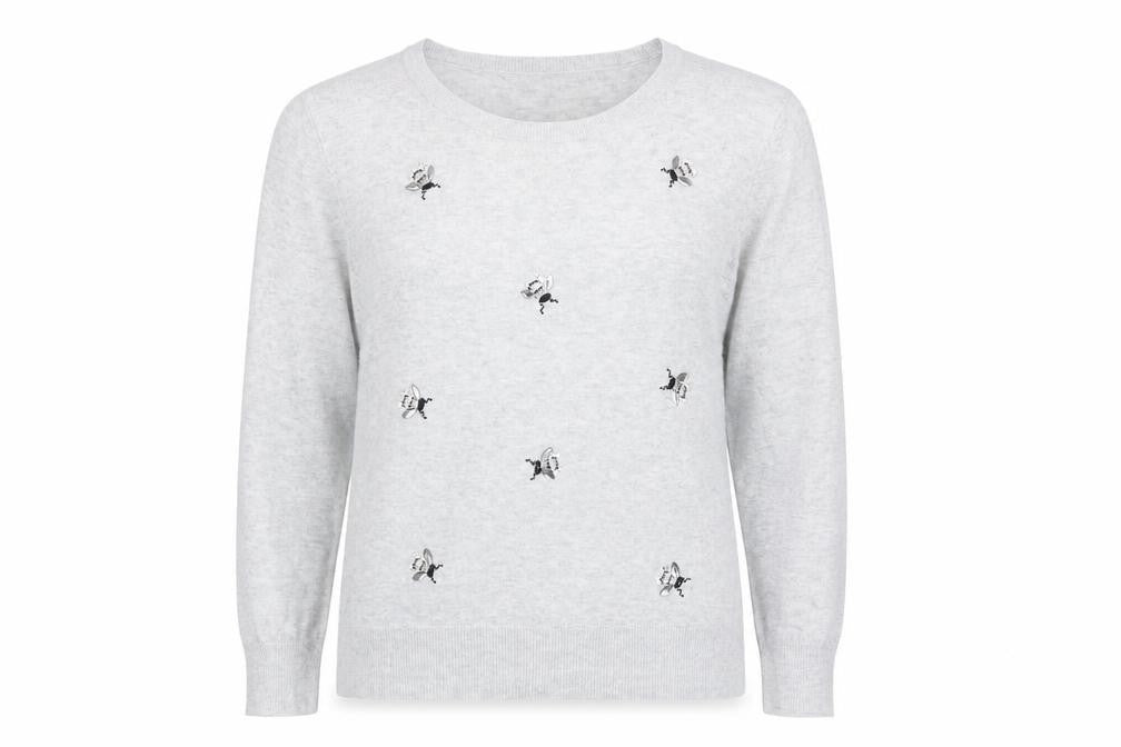 Front view of Oasis Women’s Ivory Embroidered Pullover, Medium